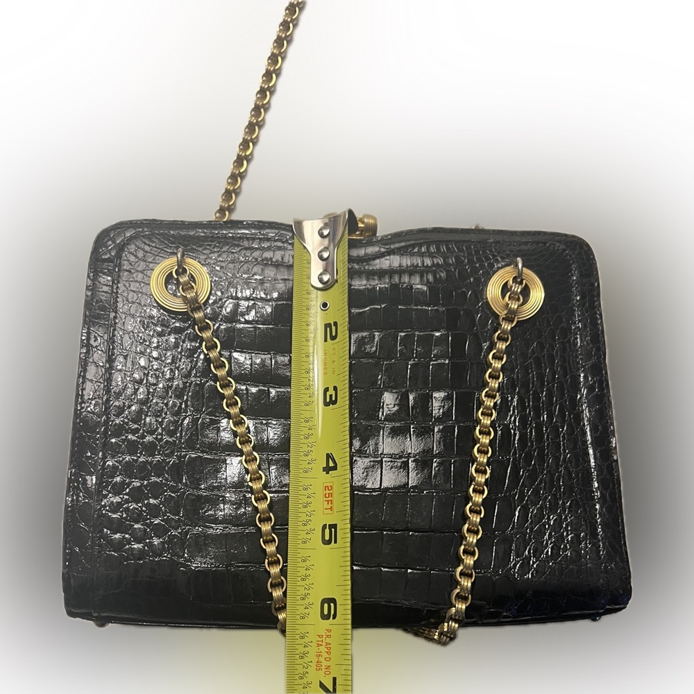 Mark Cross Alligator Vintage Handbag W/ Elegant Gold Chain Shoulder Strap - Picture 11 of 16